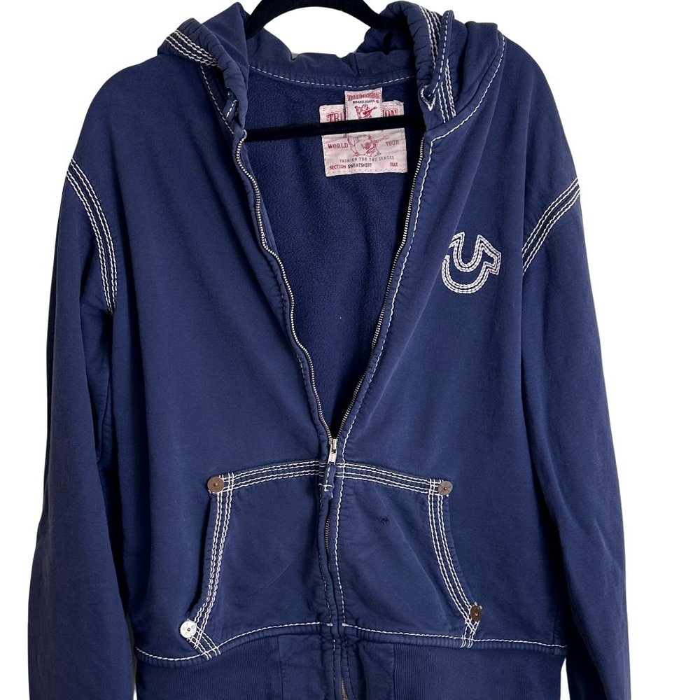 True Religion Men's Zip Up Hoodie Gently Worn Comfortable Size XL